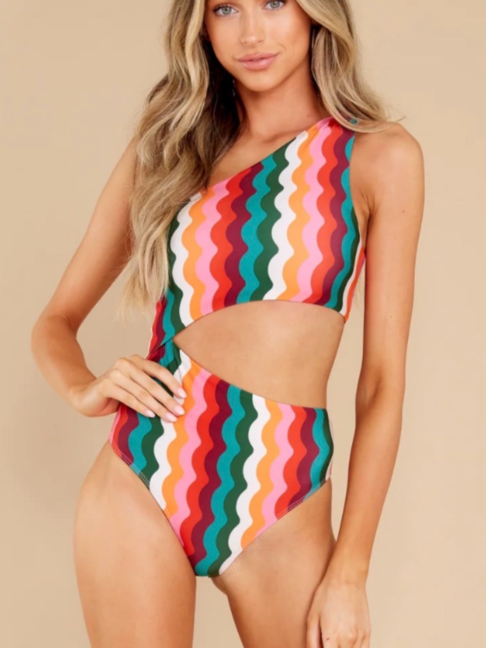 Beach Riot One-Shoulder Cutout One-Piece Swimsuit in Multicolor Wave Print